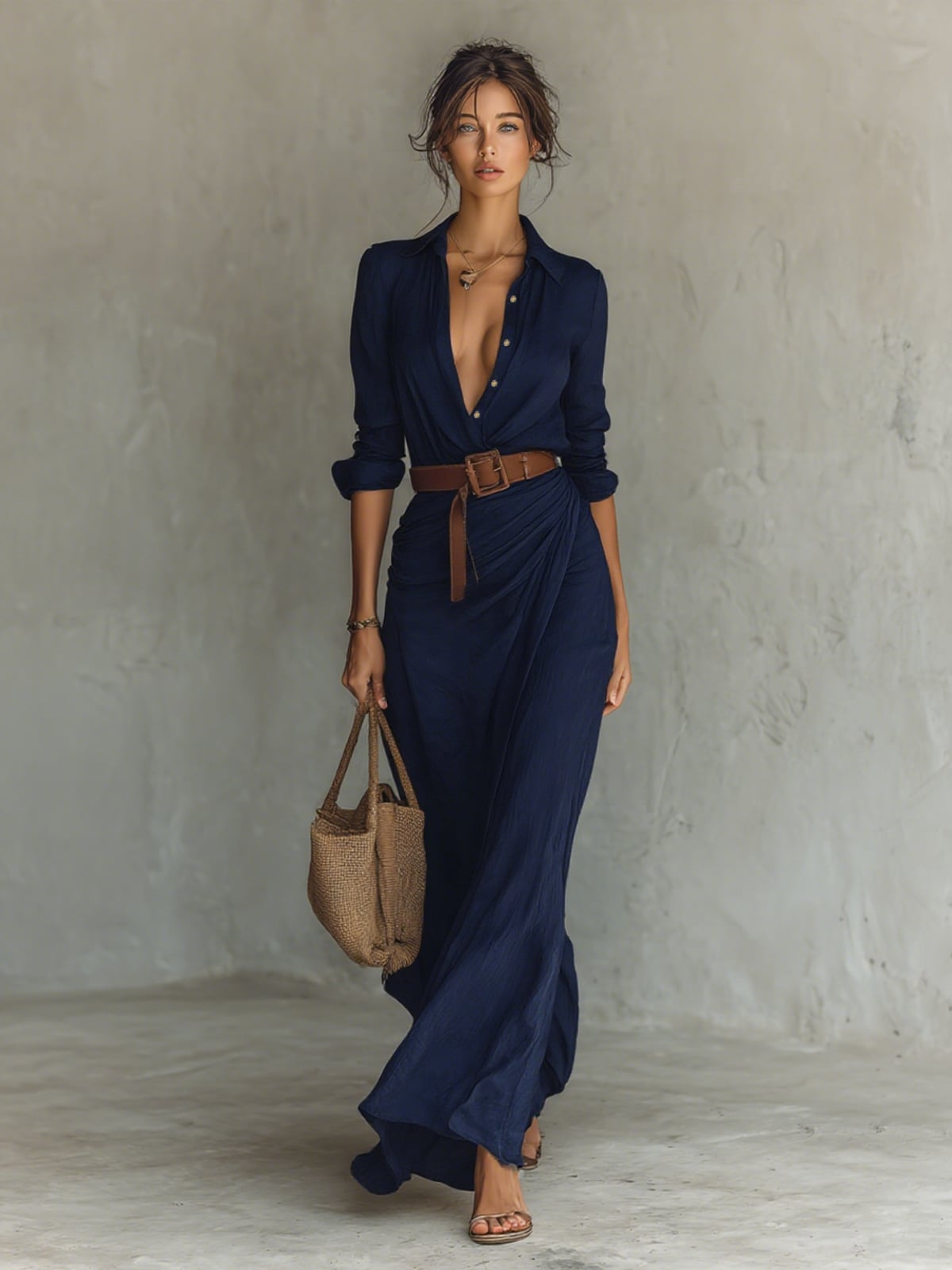 women's long sleeve wrap maxi dress in blue