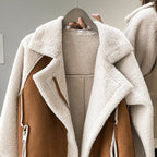 women's oversized aviator biker jacket in brown
