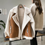 women's oversized aviator biker jacket in brown