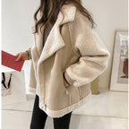 women's oversized aviator biker jacket in beige