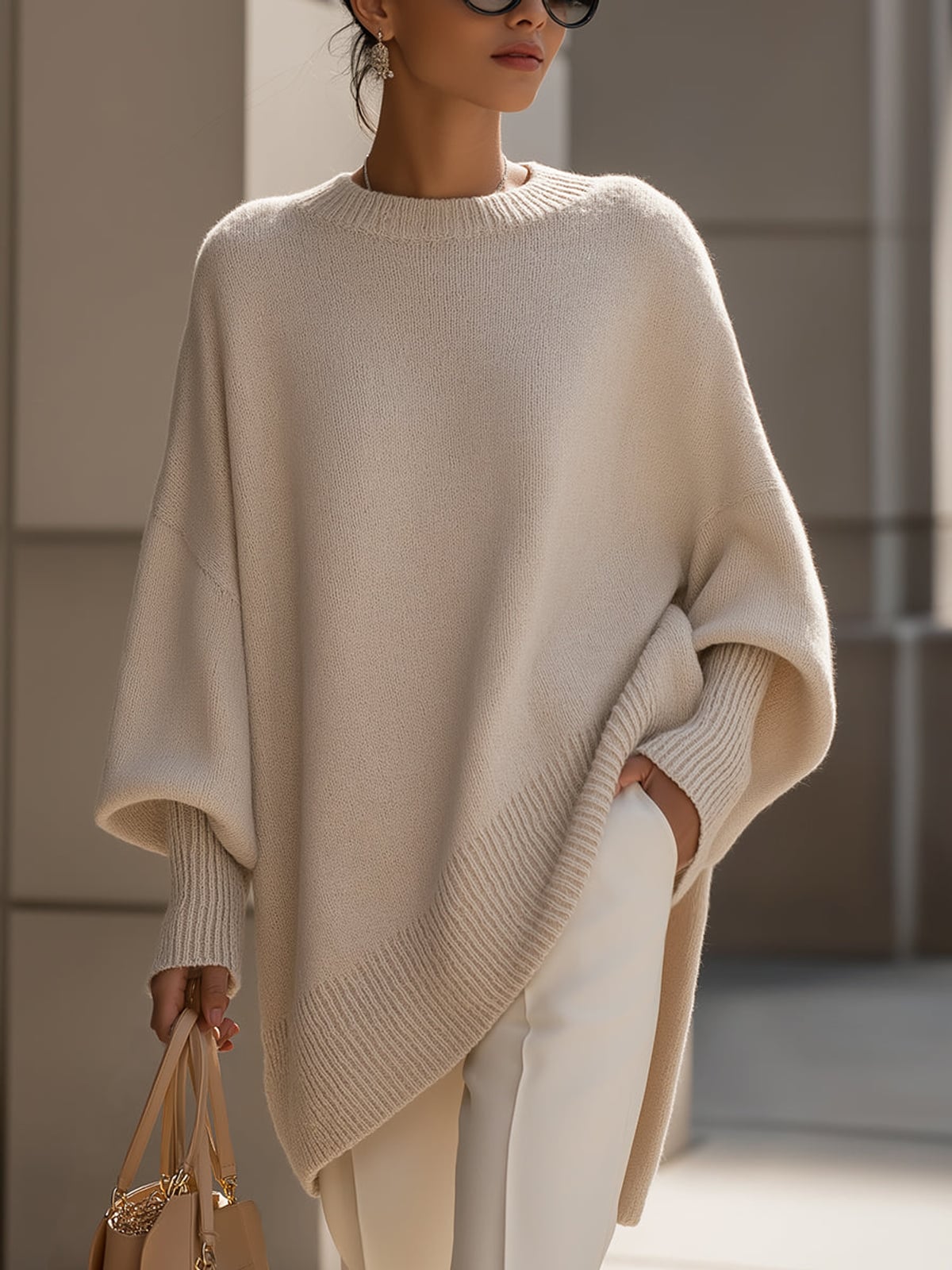women's oversized batwing poncho sweater in beige (almost sold out)