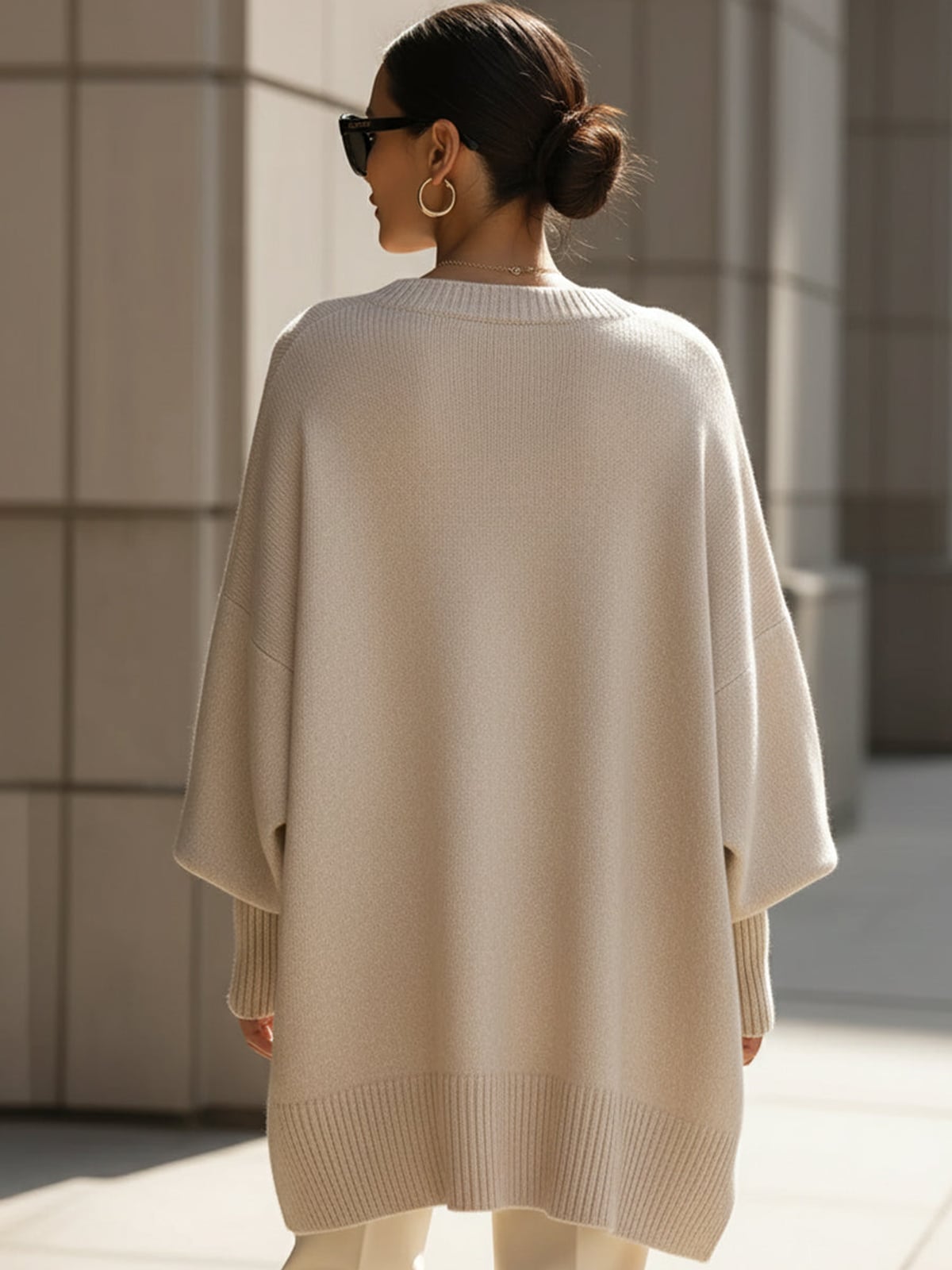 women's oversized batwing poncho sweater in beige (almost sold out)