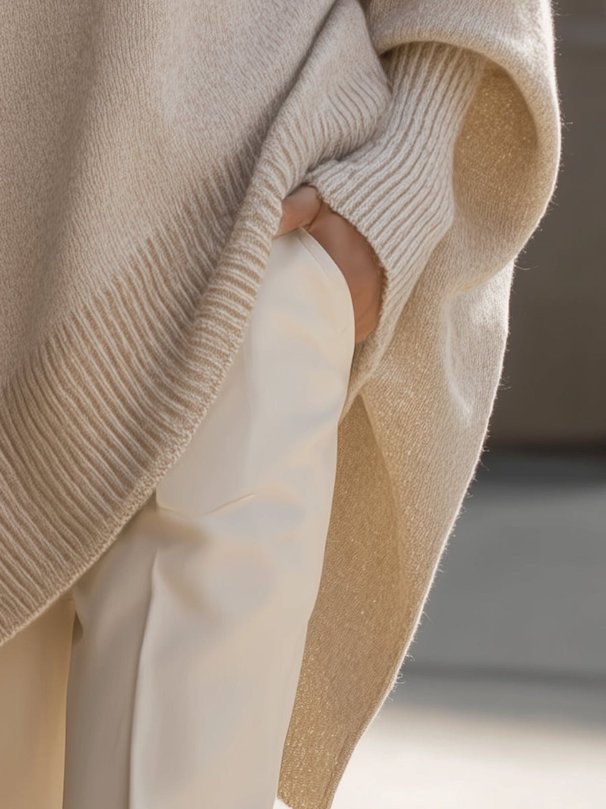 women's oversized batwing poncho sweater in beige (almost sold out)