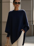 women's oversized batwing poncho sweater in navy blue