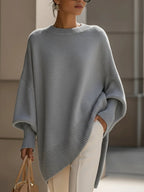 women's oversized batwing poncho sweater in gray