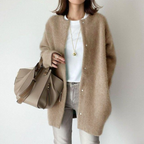 women's oversized button-up cardigan sweater in khaki brown