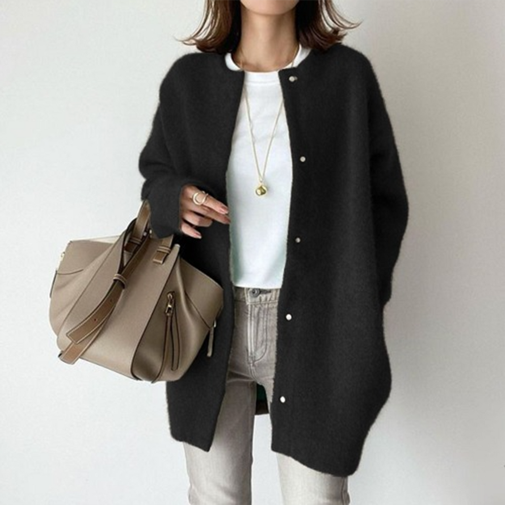 women's oversized button-up cardigan sweater in black