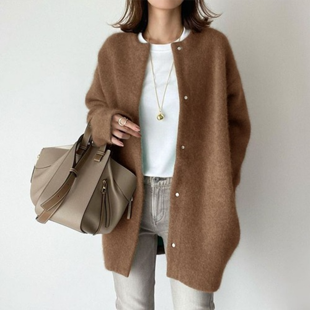 women's oversized button-up cardigan sweater in caramel