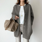 women's oversized button-up cardigan sweater in gray