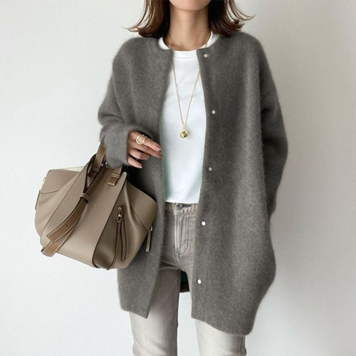 women's oversized button-up cardigan sweater in gray