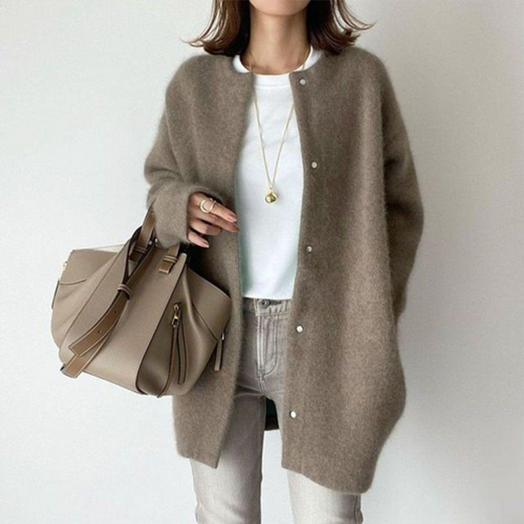 women's oversized button-up cardigan sweater in brown