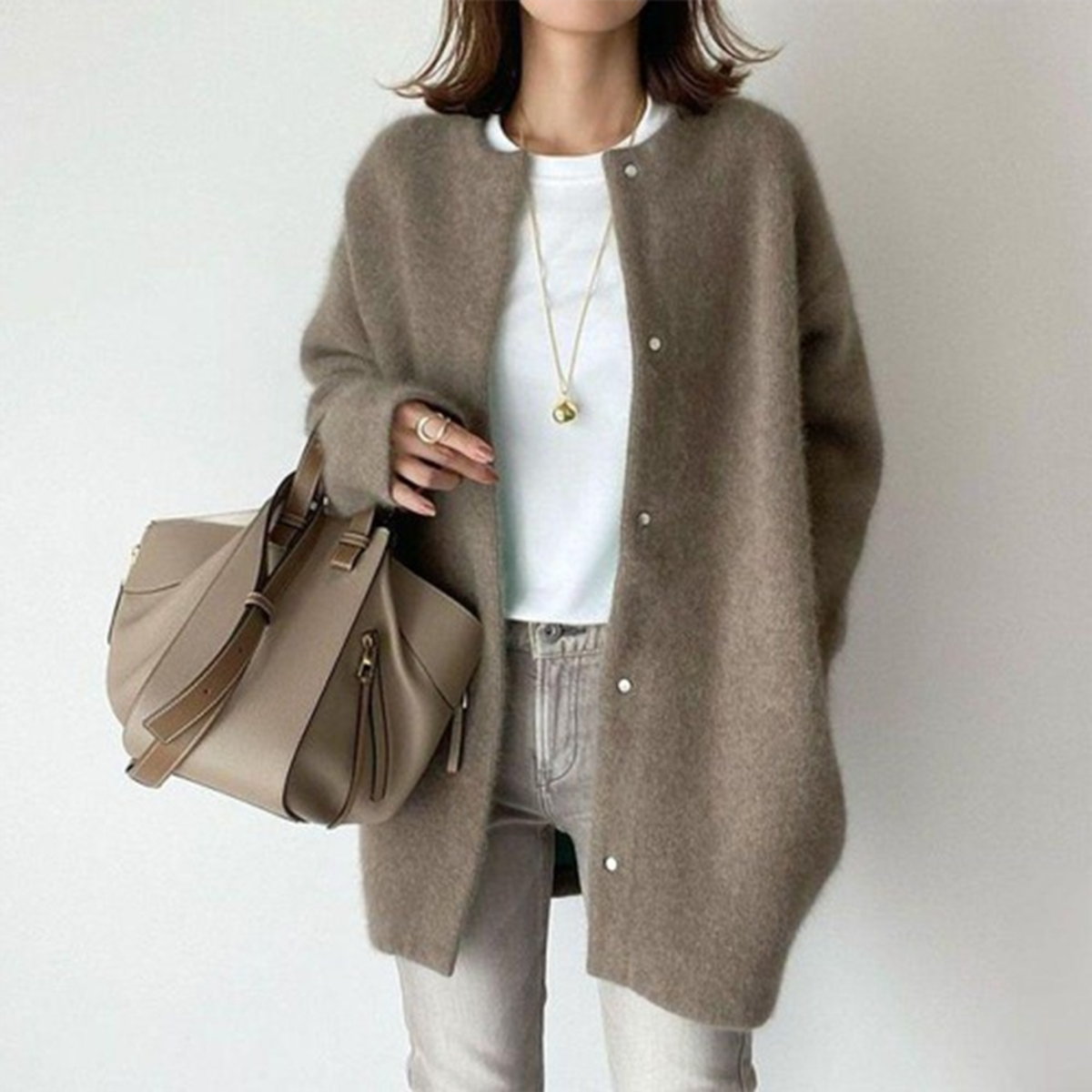 women's oversized button-up cardigan sweater in brown