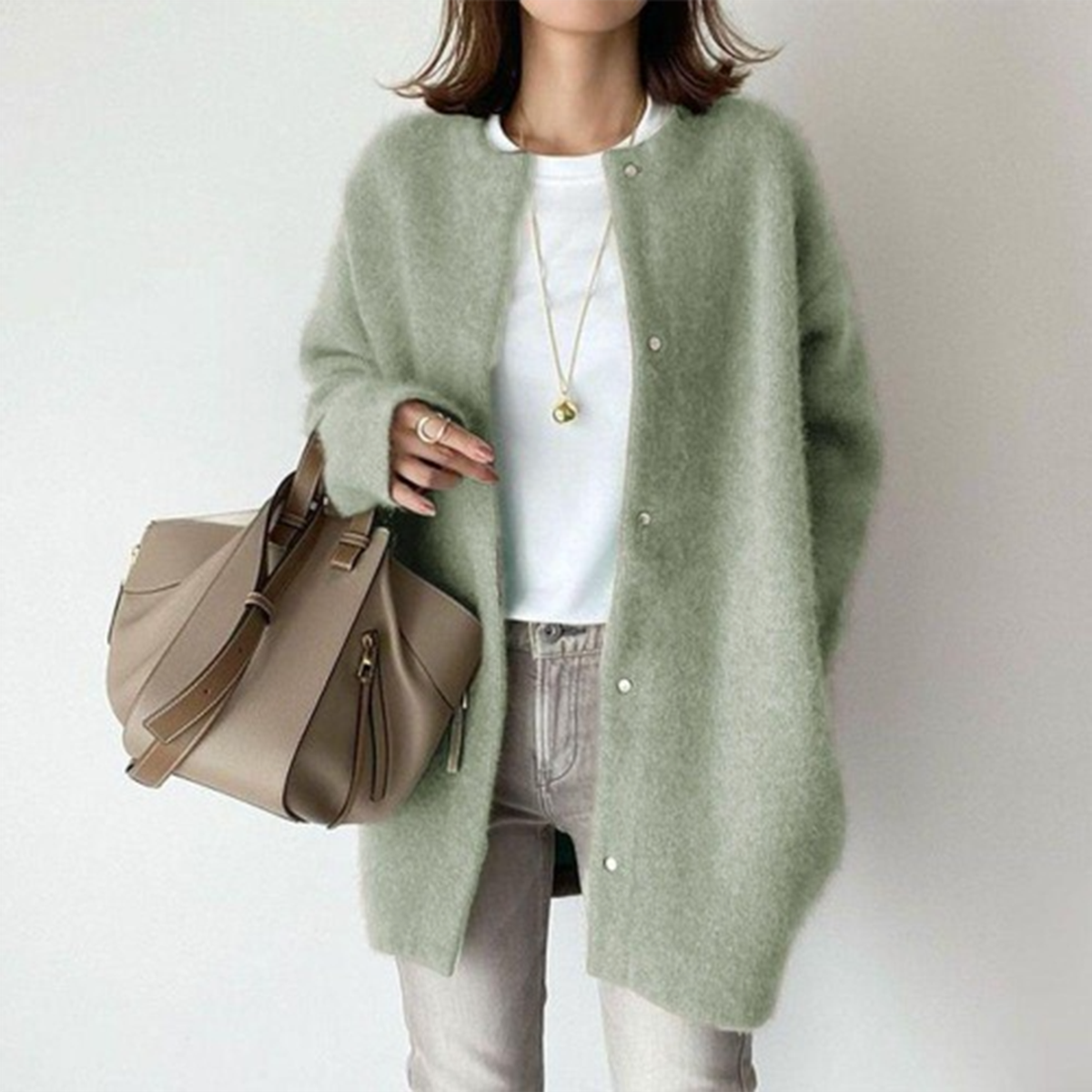 women's oversized button-up cardigan sweater in green