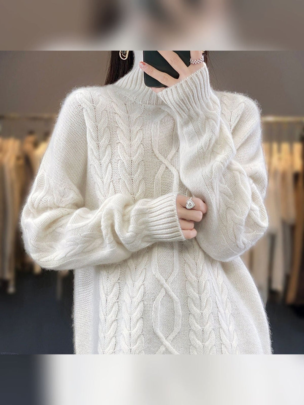 women's oversized cable knit pullover sweater in white