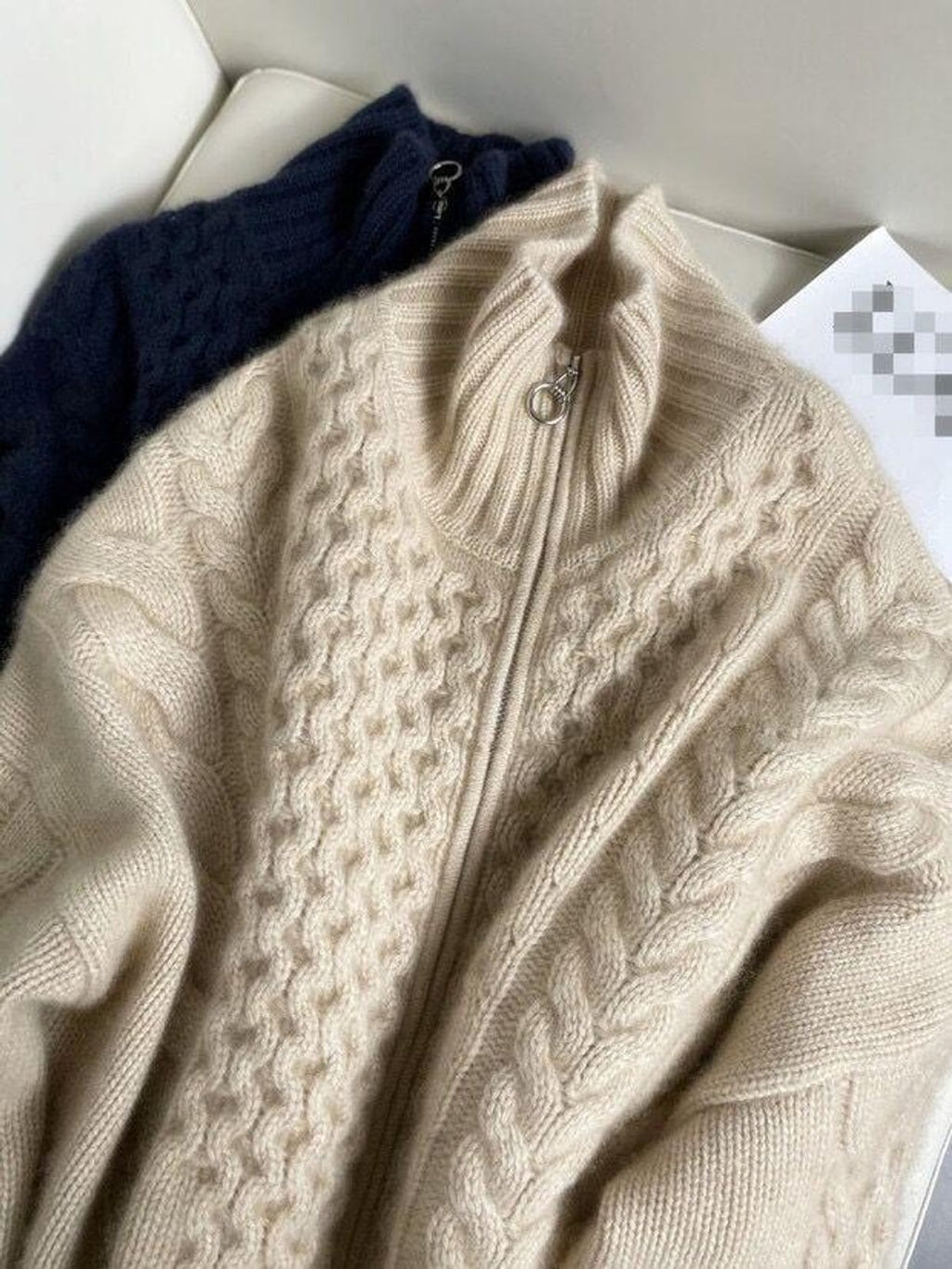 women's oversized cable knit zip-up sweater
