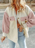 women's oversized colour block shacket in pink