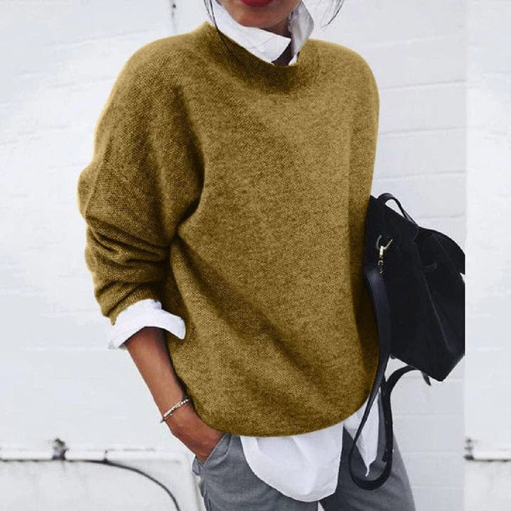 women's oversized crew neck sweater in khaki