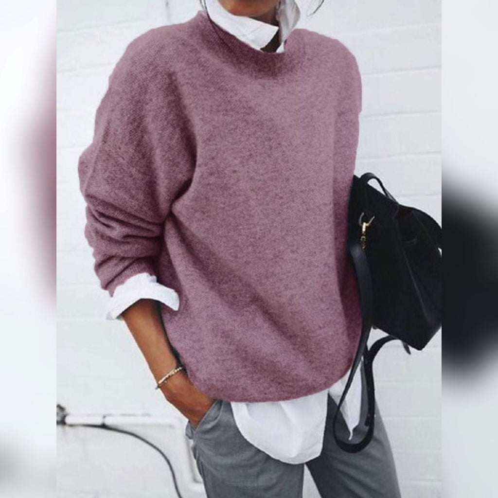 women's oversized crew neck sweater in pink