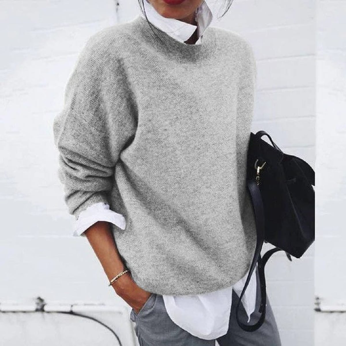 women's oversized crew neck sweater in gray