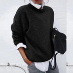 women's oversized crew neck sweater in black