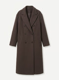 women's oversized double-breasted long coat in dark brown