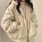 women's oversized fleece-lined bomber jacket in beige