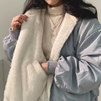 women's oversized fleece-lined bomber jacket in blue