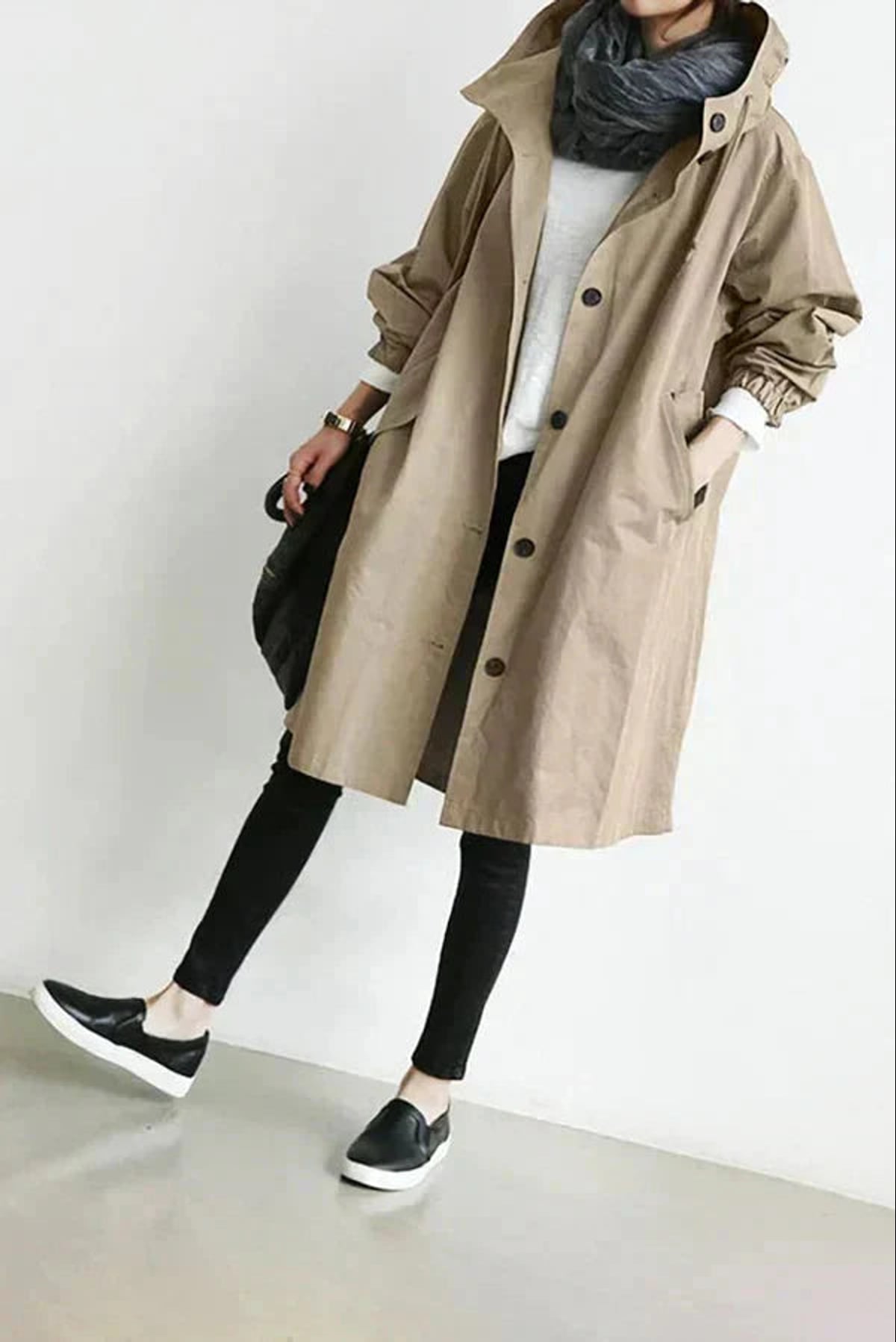 women's oversized hood rain coat beige