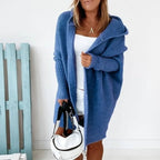 women's oversized hooded cardigan sweater in blue