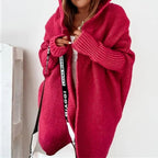 women's oversized hooded cardigan sweater in red