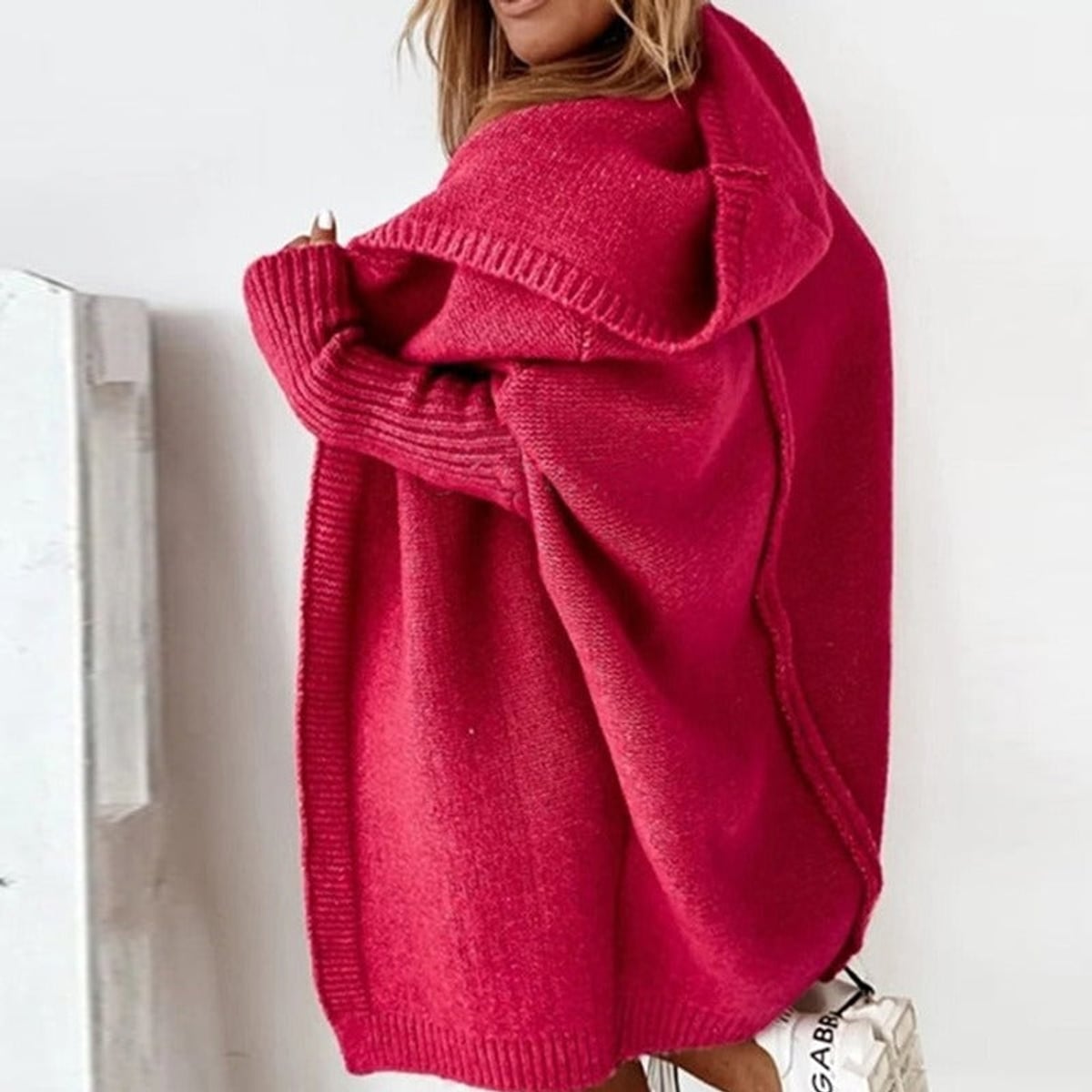 women's oversized hooded cardigan sweater in red