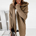 women's oversized hooded cardigan sweater in khaki