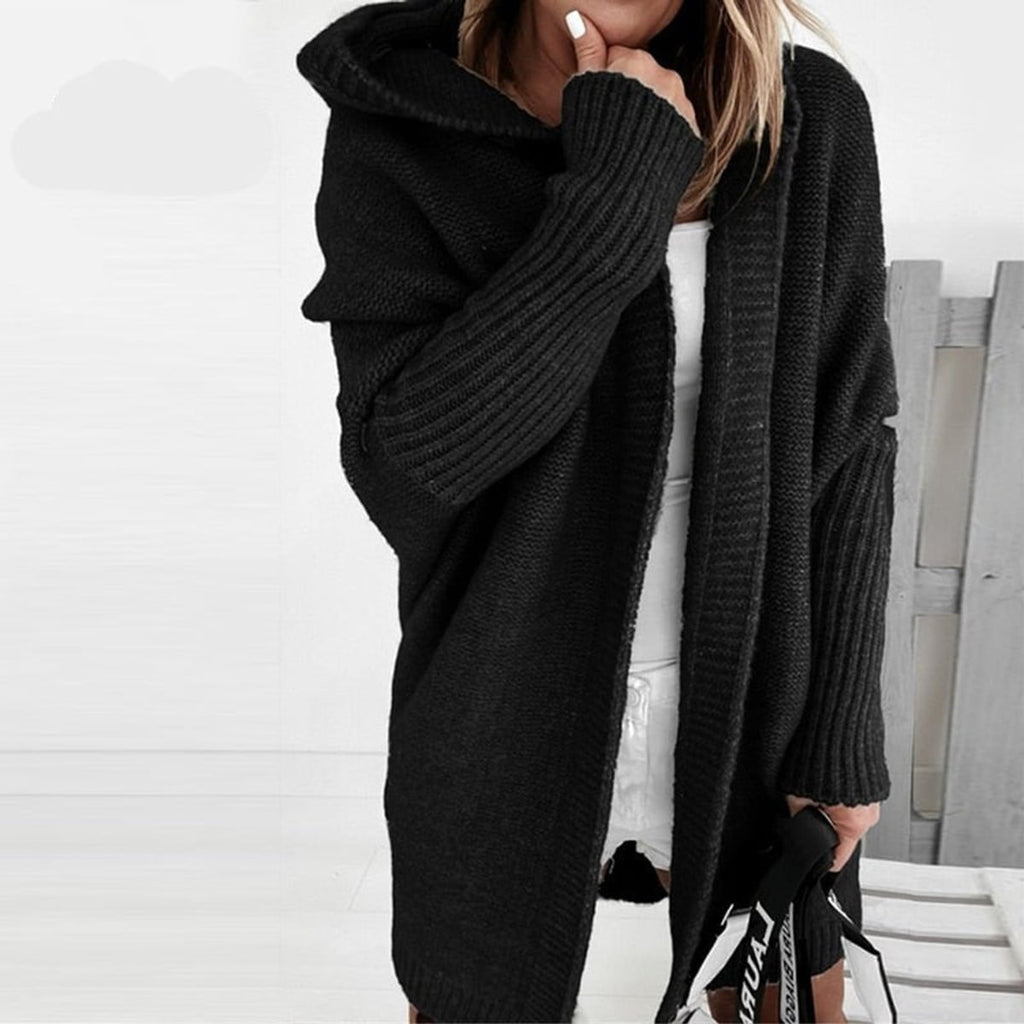 women's oversized hooded cardigan sweater in black