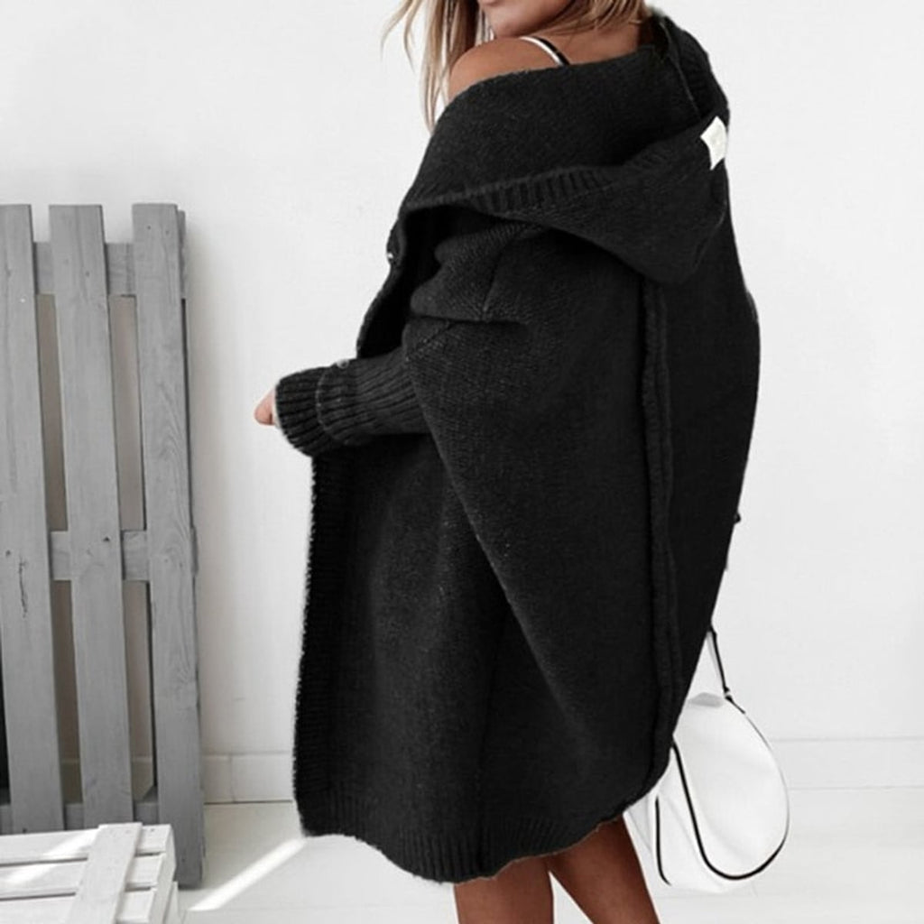 women's oversized hooded cardigan sweater in black