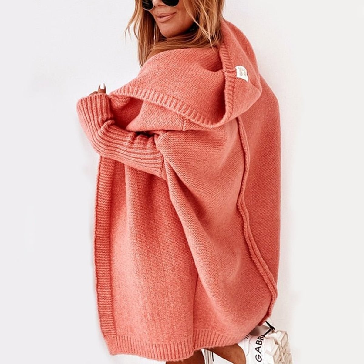 women's oversized hooded cardigan sweater in orange