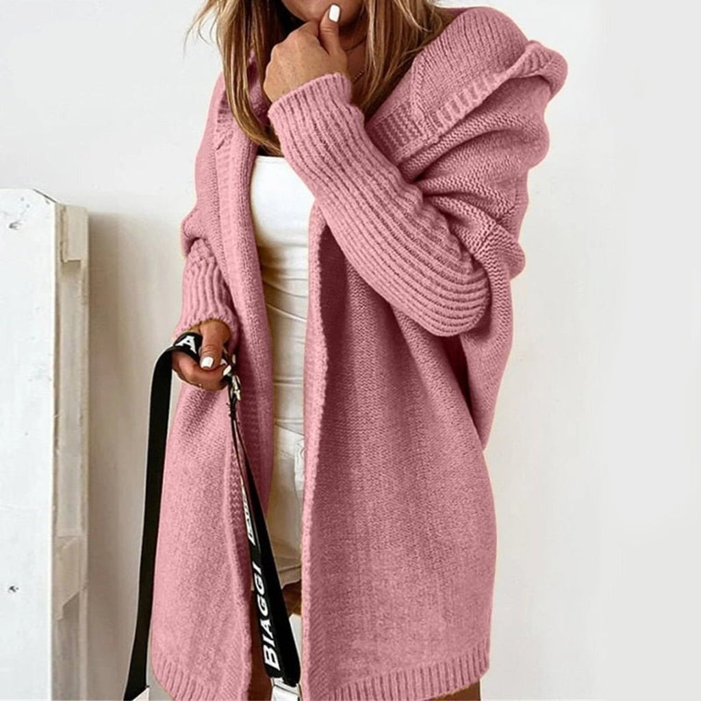 women's oversized hooded cardigan sweater in pink