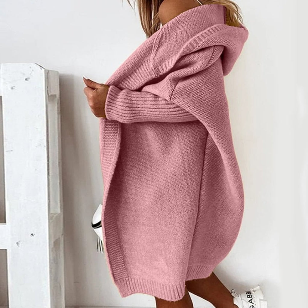 women's oversized hooded cardigan sweater in pink