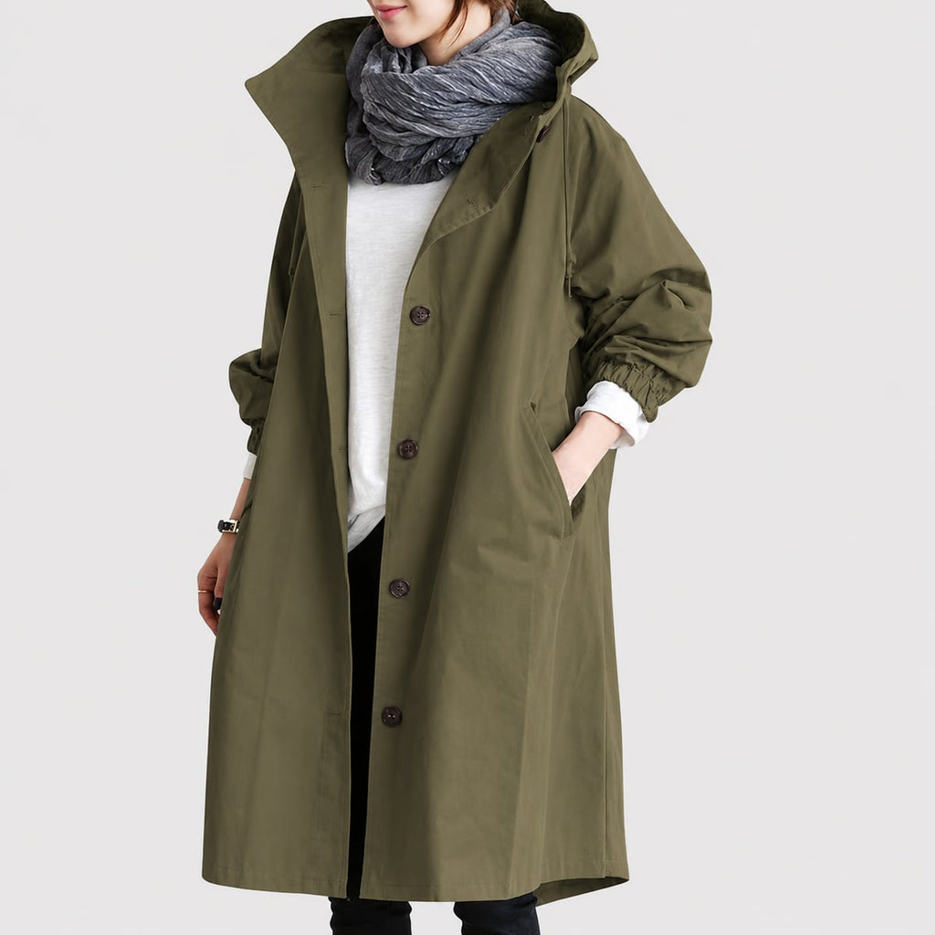women's oversized hooded windbreaker coat in army green