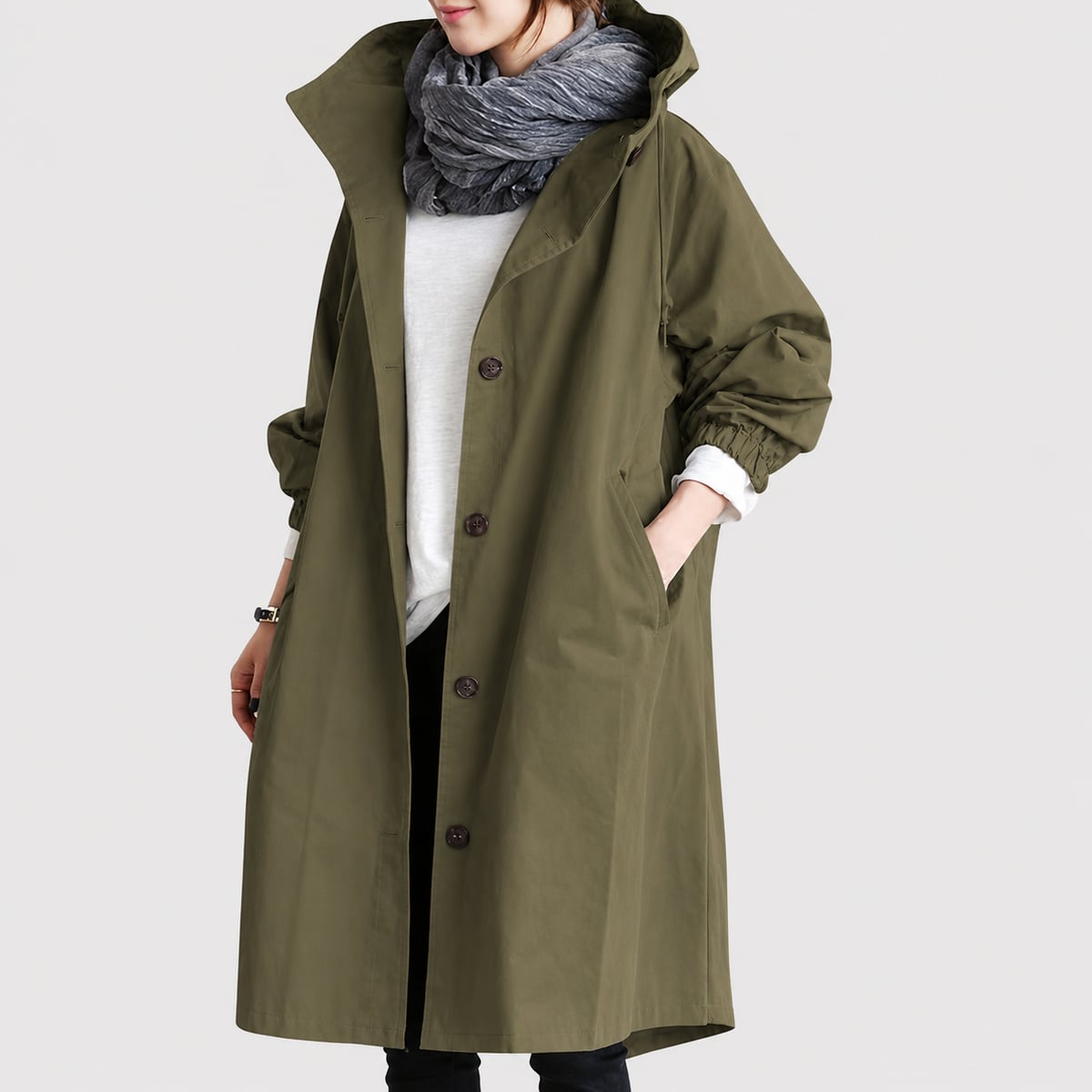 women's oversized hooded windbreaker coat in army green