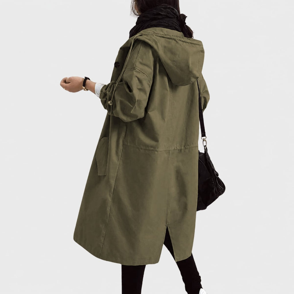 women's oversized hooded windbreaker coat in army green