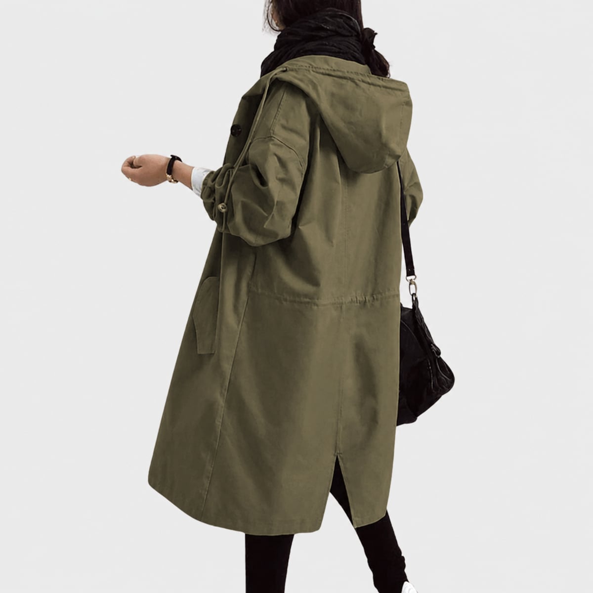 women's oversized hooded windbreaker coat in army green