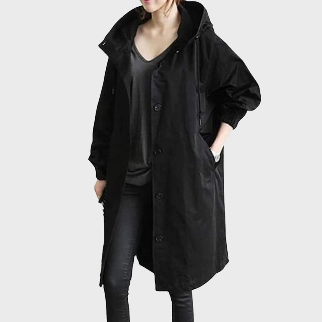women's oversized hooded windbreaker coat in black