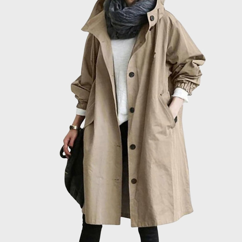 women's oversized hooded windbreaker coat in khaki