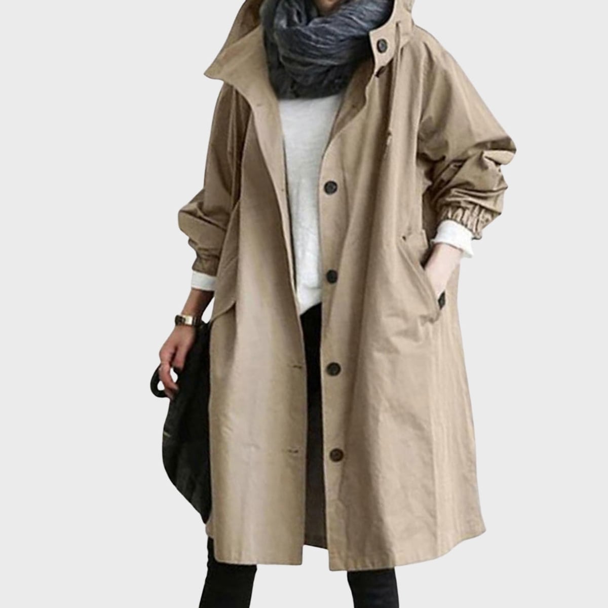 women's oversized hooded windbreaker coat in khaki