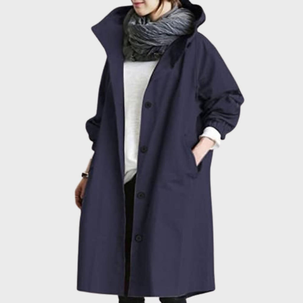 women's oversized hooded windbreaker coat in navy