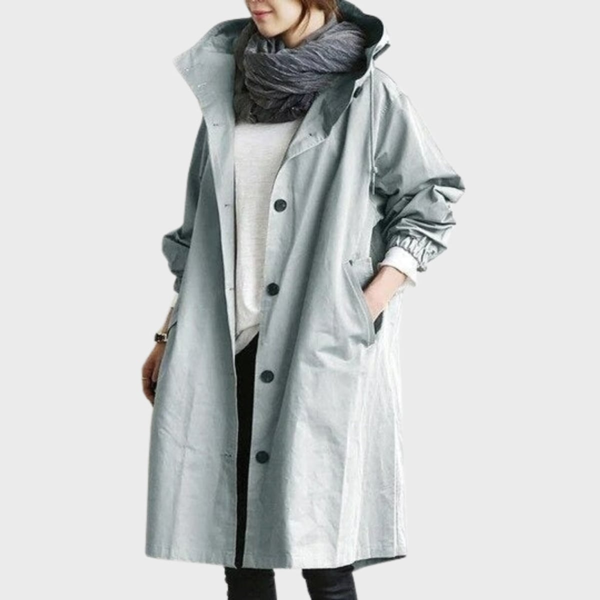 women's oversized hooded windbreaker coat in light blue