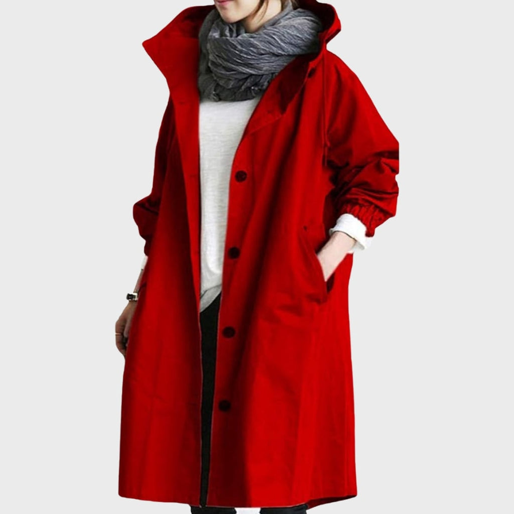 women's oversized hooded windbreaker coat in red