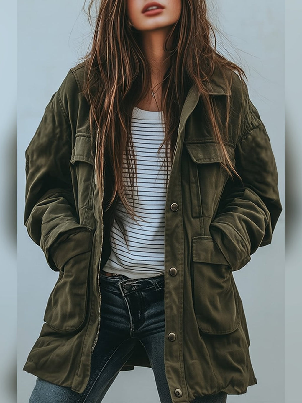 women's oversized military jacket in green