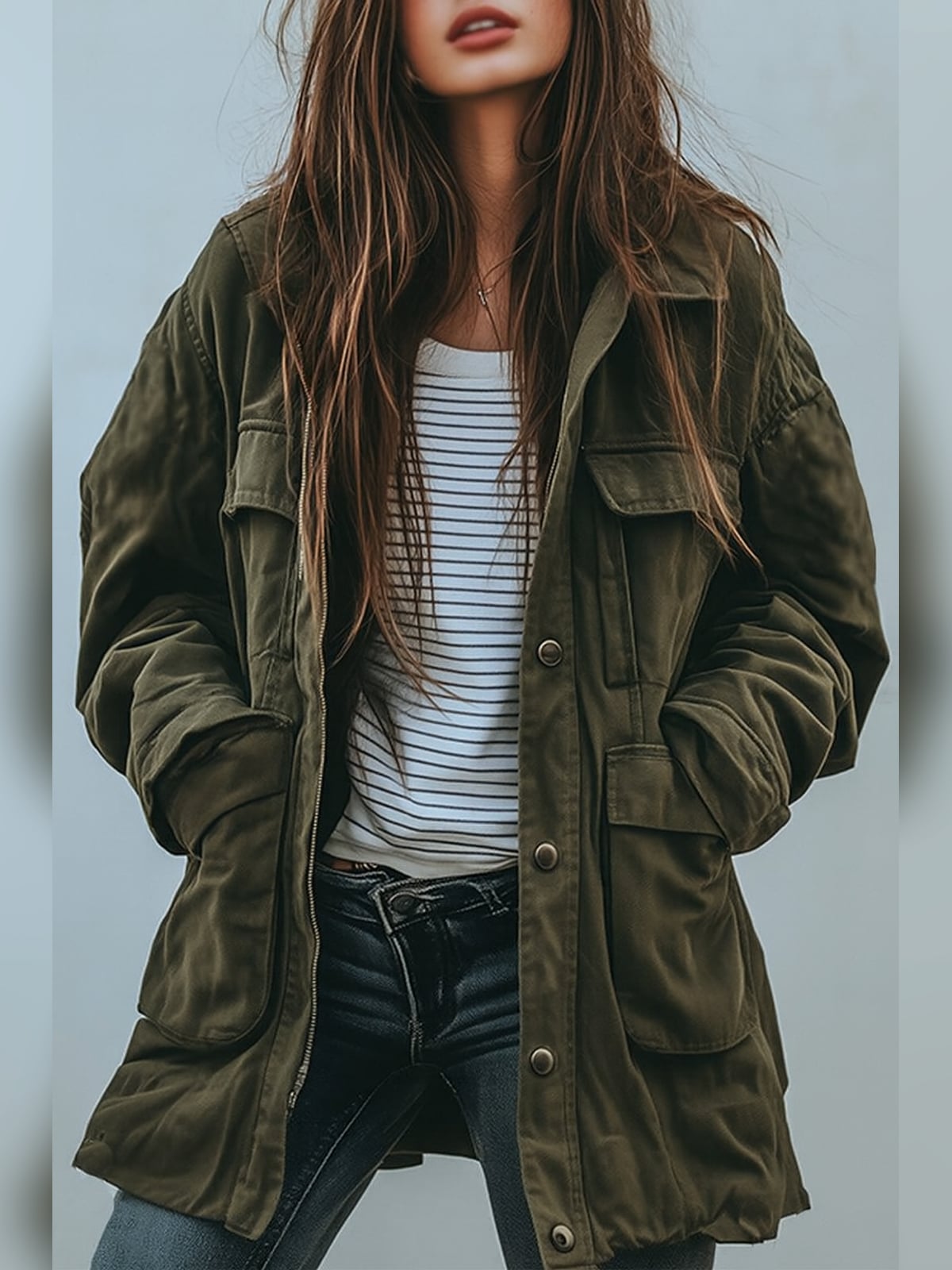 women's oversized military jacket in green