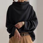 women's oversized mock neck long sleeve top in black